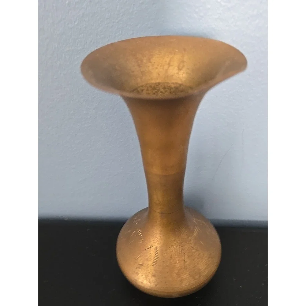 Brass Metal Flower Vase Vintage 4.5